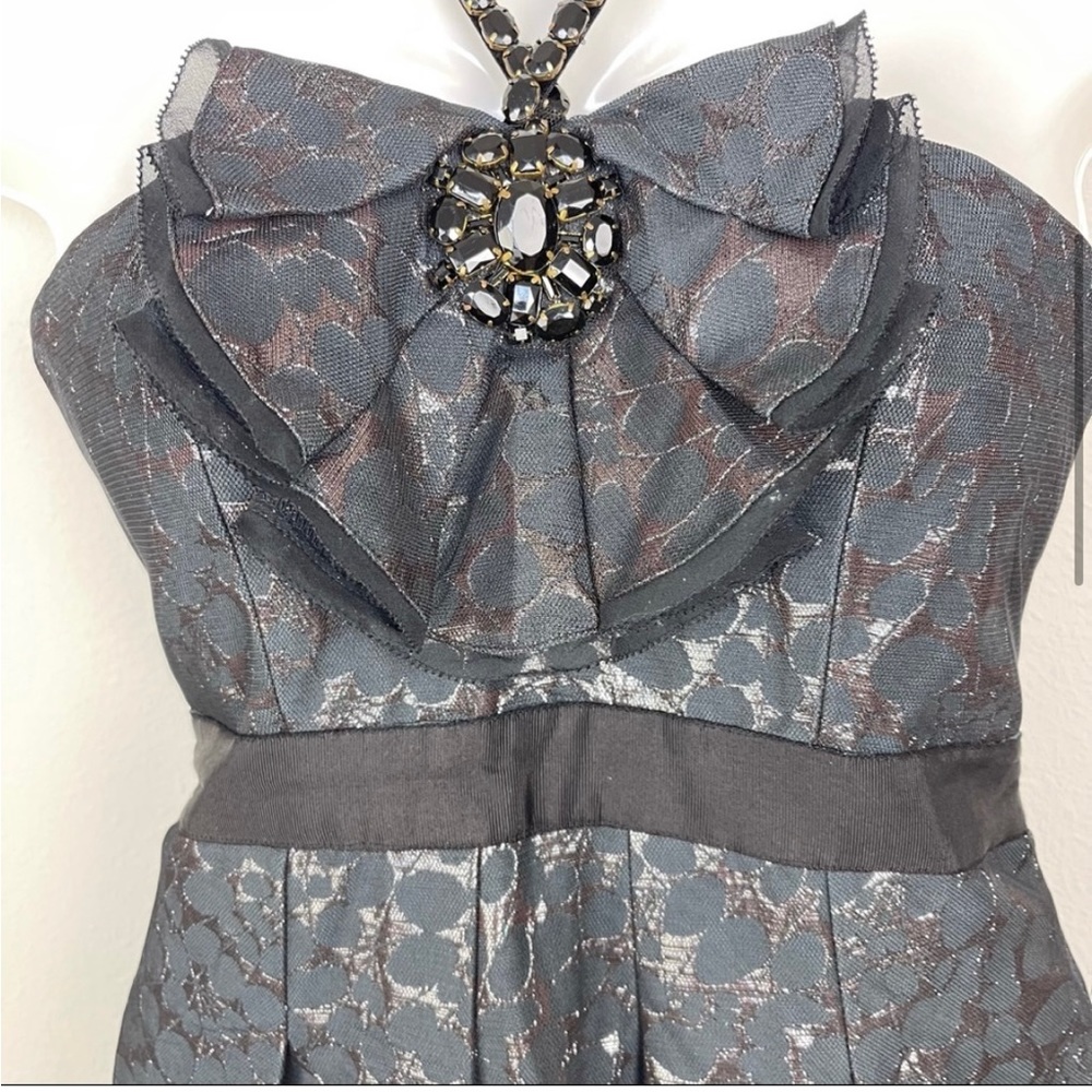 Bcbg Sparkly Black Bronzey/Silver Dress With Black Jewel Accents.